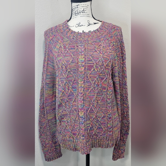 Gap Multicolor Cable Knit Sweater Crew Neck Size Medium Tall - Picture 1 of 12